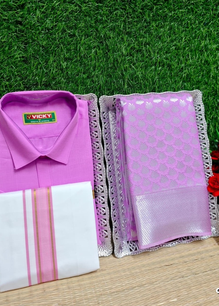 COUPLE COMBO MATCHING AND MATCHING TRADITIONAL SET MATCHING COMBO FOR FESTIVAL SEASONS - MAUVE COLOUR (2)