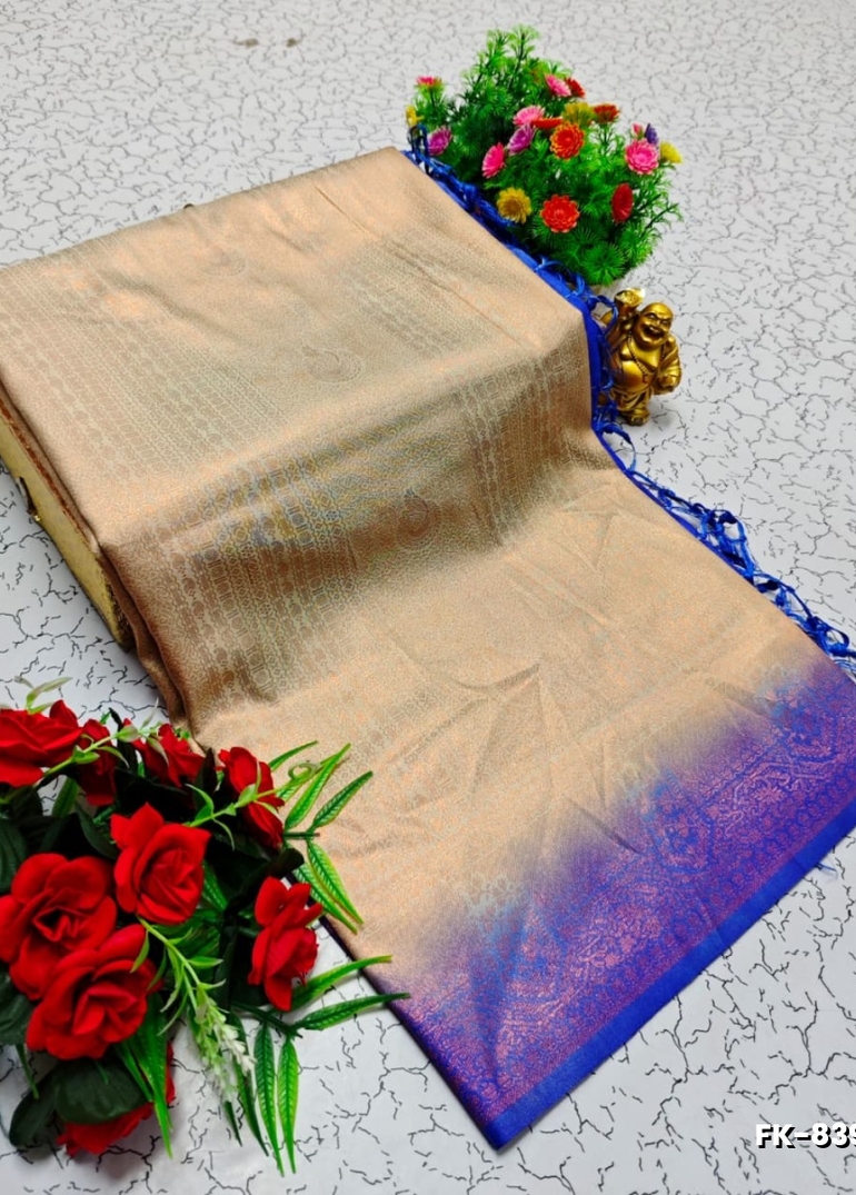 Premium Fancy kubera Softy Saree Rapier Fancy  Light Weight Silk Saree - BEIGE COLOUR (1)