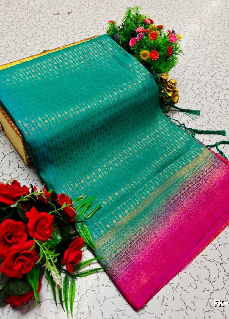 Premium Fancy kubera Softy Saree Rapier Fancy  Light Weight Silk Saree - TEAL COLOUR