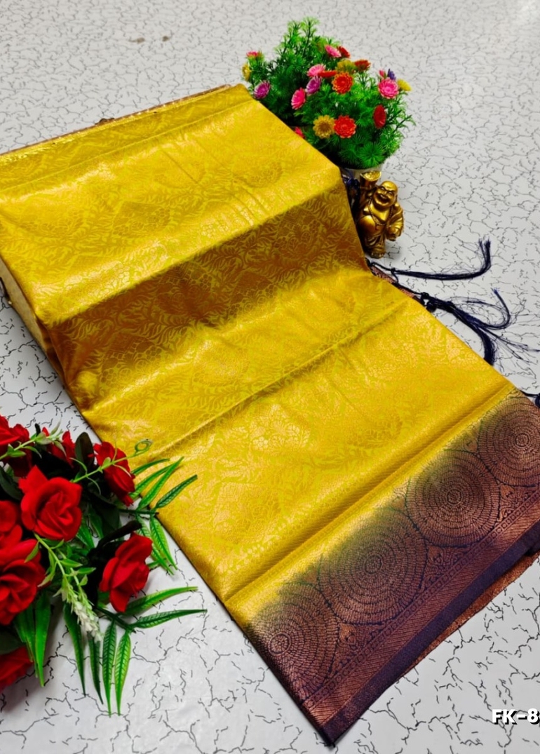 Premium Fancy kubera Softy Saree Rapier Fancy  Light Weight Silk Saree - GOLD COLOUR