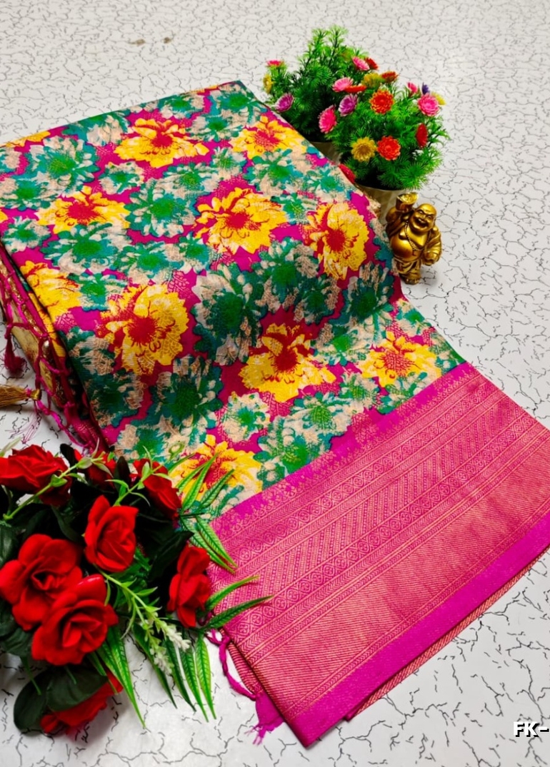 Premium Fancy kubera Softy Saree Rapier Fancy  Light Weight Silk Saree - GREEN COLOUR