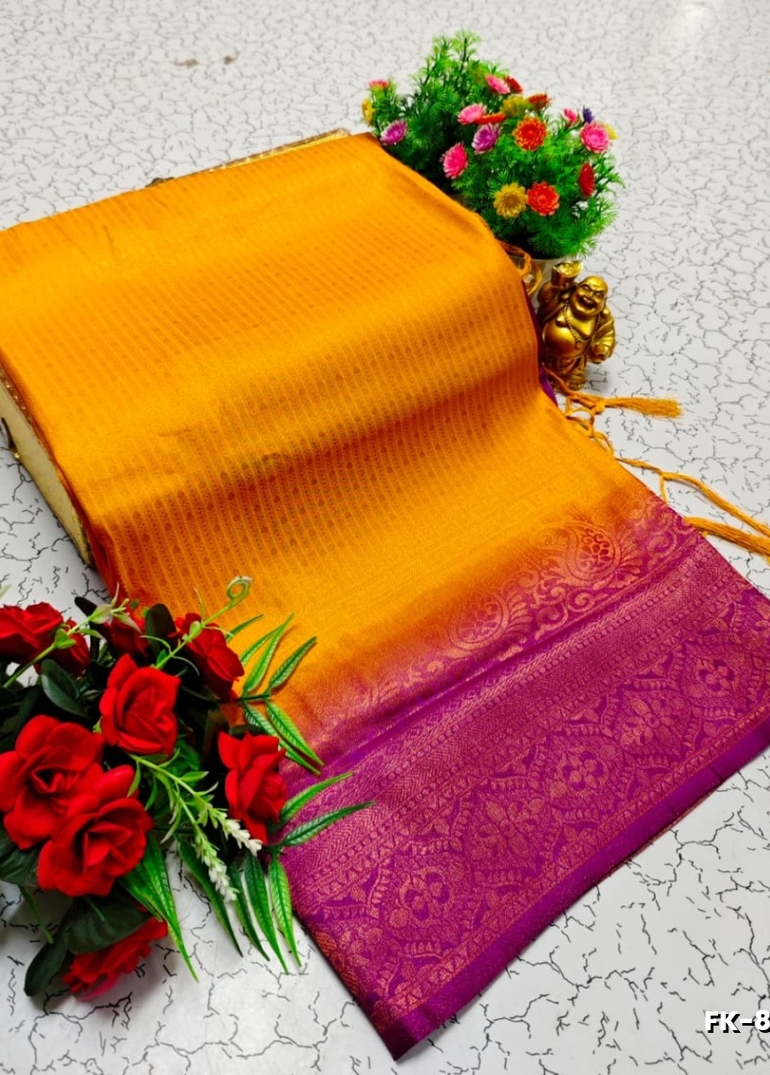 Premium Fancy kubera Softy Saree Rapier Fancy  Light Weight Silk Saree - YELLOW COLOR