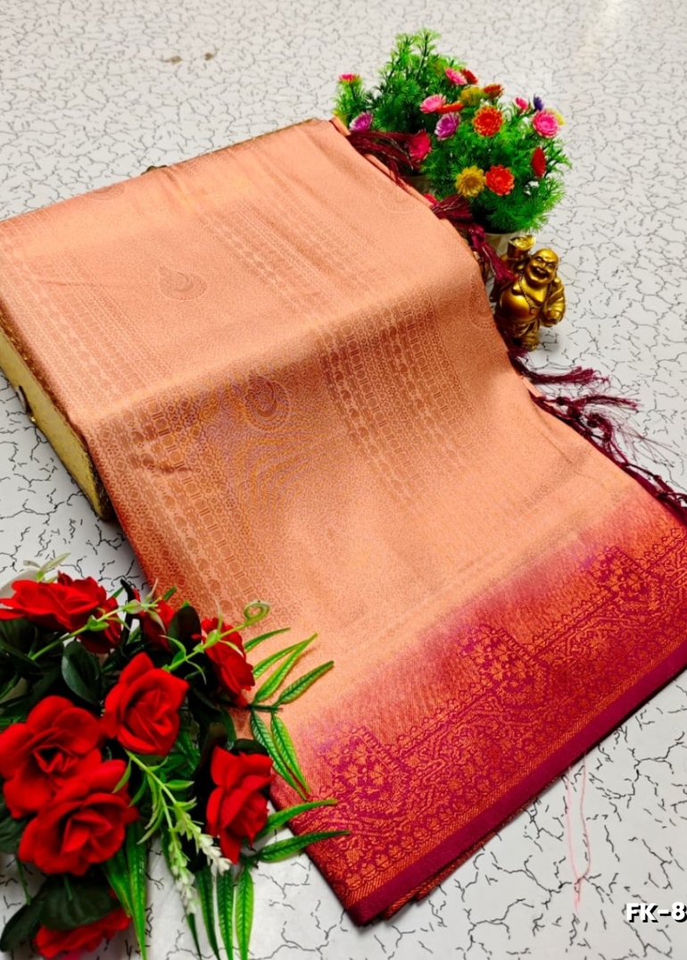 Premium Fancy kubera Softy Saree Rapier Fancy  Light Weight Silk Saree - PEACH COLOUR (1)