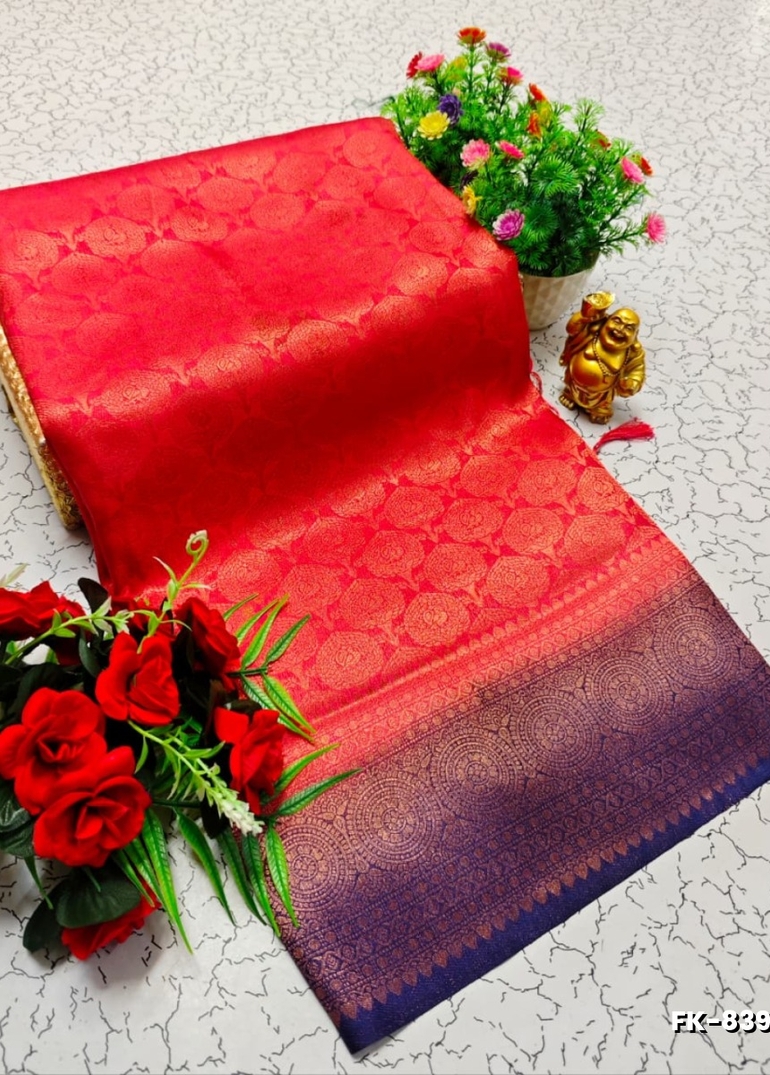 Premium Fancy kubera Softy Saree Rapier Fancy  Light Weight Silk Saree - RED