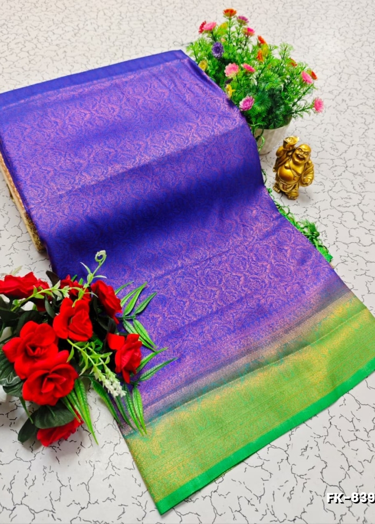 Premium Fancy kubera Softy Saree Rapier Fancy  Light Weight Silk Saree - ROYAL BLUE (1)