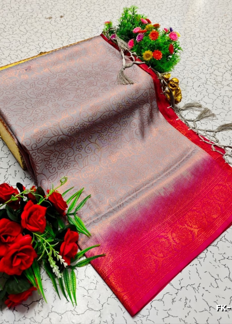Premium Fancy kubera Softy Saree Rapier Fancy  Light Weight Silk Saree - GRAY