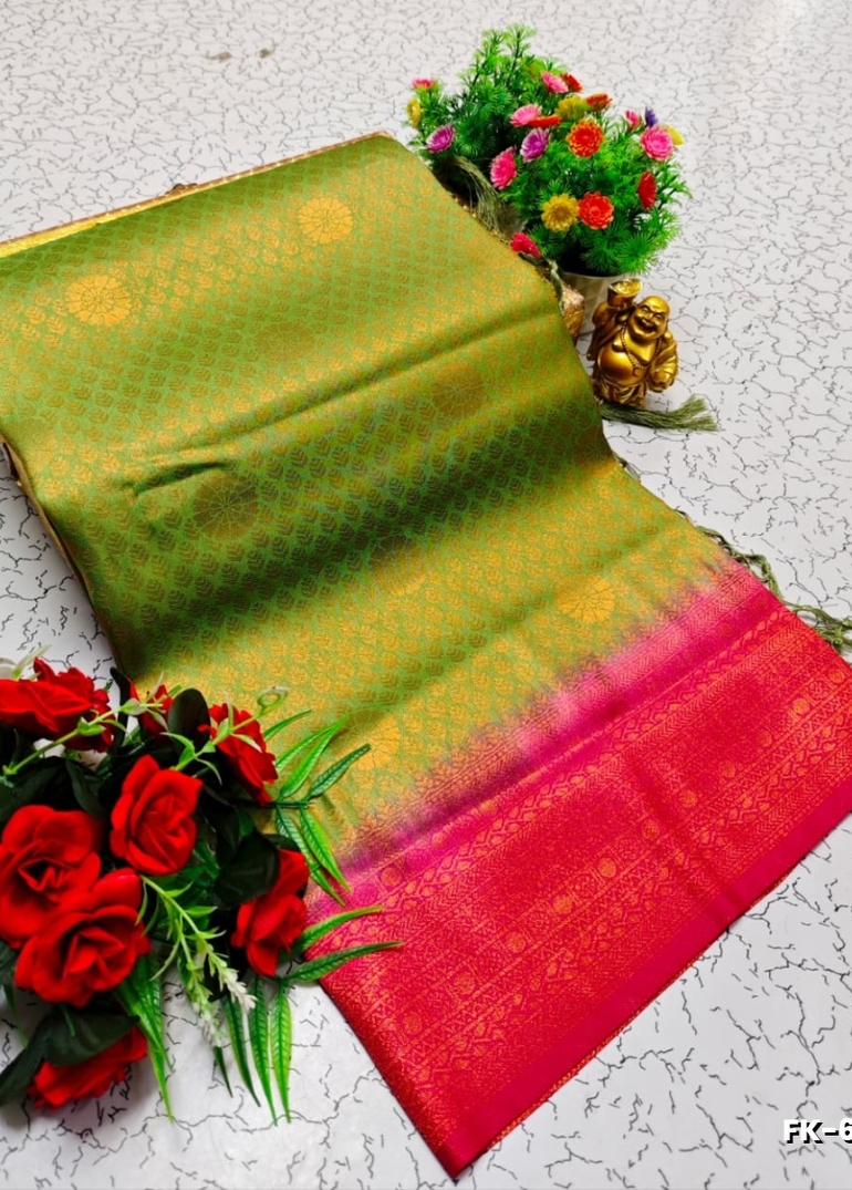 Premium Fancy kubera Softy Saree Rapier Fancy  Light Weight Silk Saree - LIGHT OLIVE