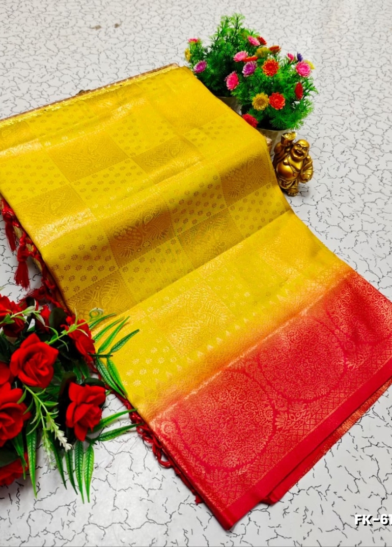 Premium Fancy kubera Softy Saree Rapier Fancy  Light Weight Silk Saree - LEMON COLOUR (1)