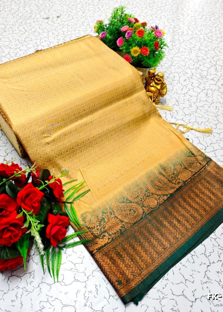 Premium Fancy kubera Softy Saree Rapier Fancy  Light Weight Silk Saree - GOLD (2)