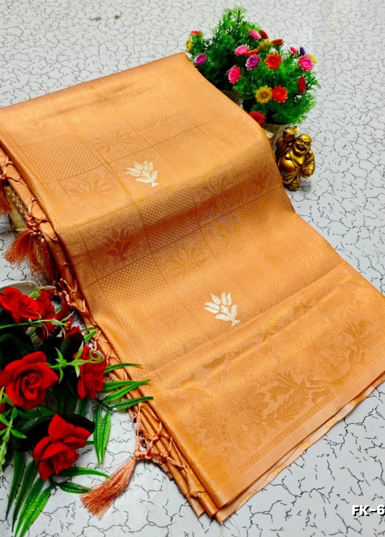 Premium Fancy kubera Softy Saree Rapier Fancy  Light Weight Silk Saree - PEACH COLOUR (2)