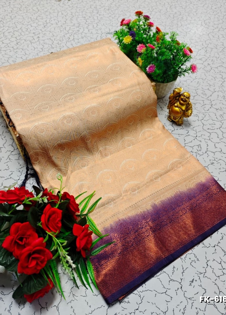 Premium Fancy kubera Softy Saree Rapier Fancy  Light Weight Silk Saree - BEIGE COLOUR (2)