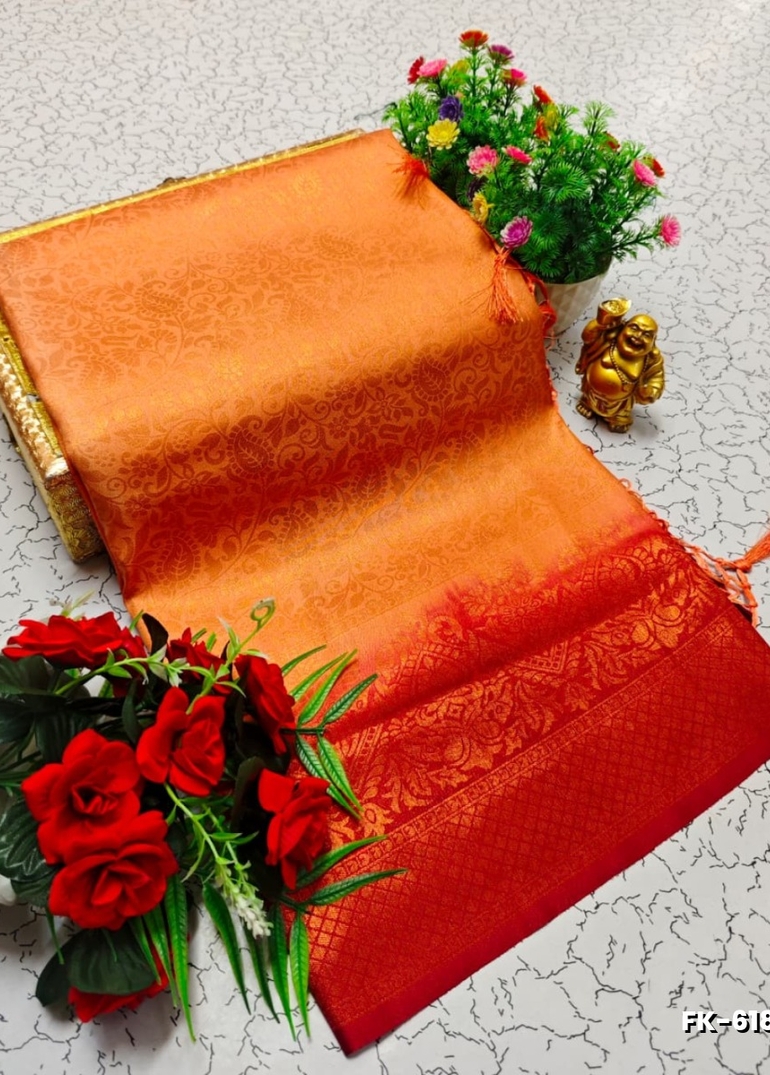 Premium Fancy kubera Softy Saree Rapier Fancy  Light Weight Silk Saree - LIGHT ORANGE