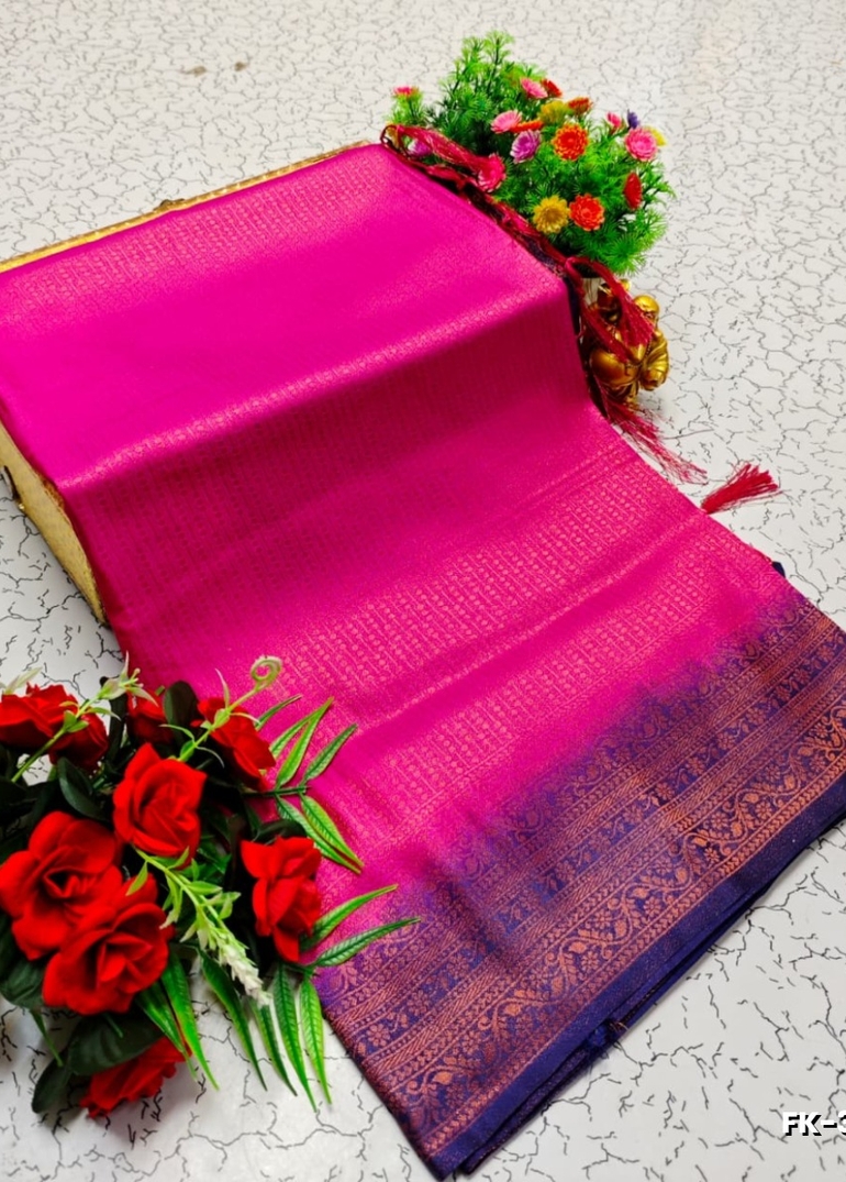 Premium Fancy kubera Softy Saree Rapier Fancy  Light Weight Silk Saree - PINK (2)