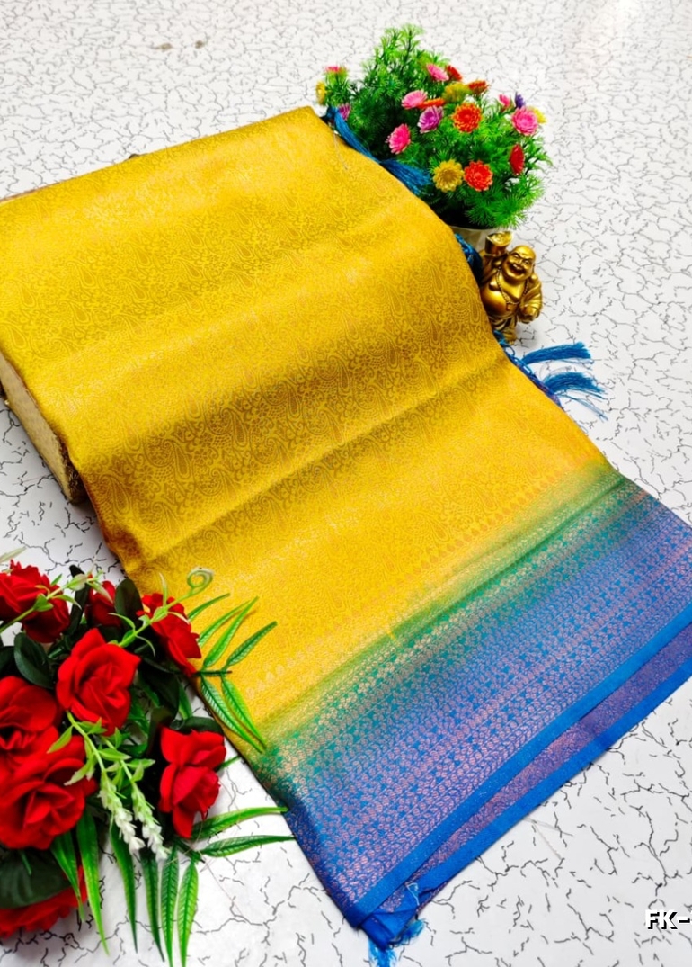 Premium Fancy kubera Softy Saree Rapier Fancy  Light Weight Silk Saree - YELLOW (3)