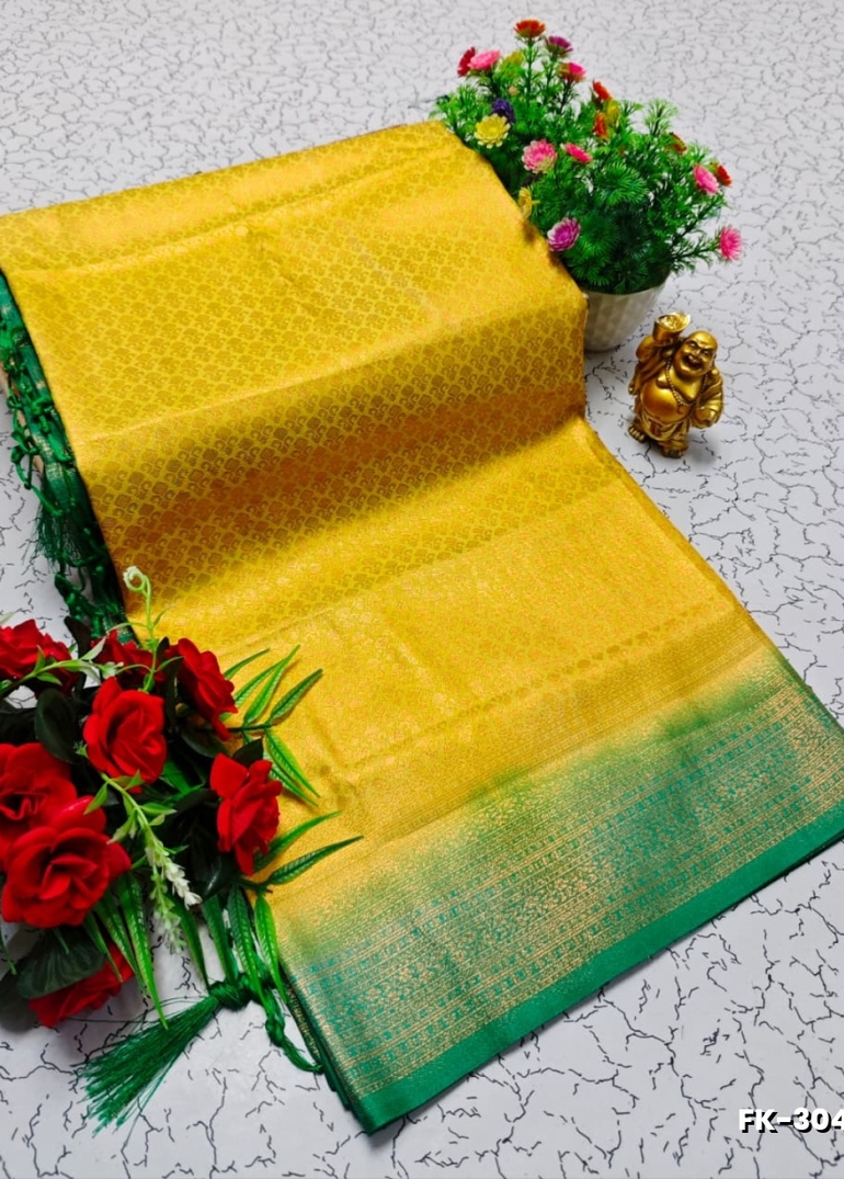 Premium Fancy kubera Softy Saree Rapier Fancy  Light Weight Silk Saree - GOLD COLOUR (1)