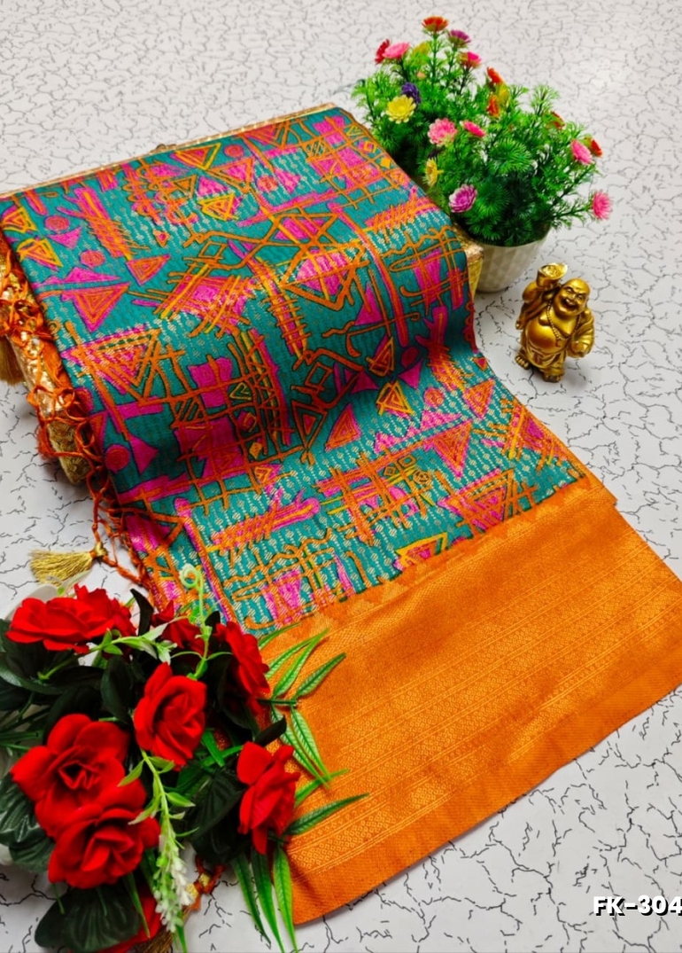 Premium Fancy kubera Softy Saree Rapier Fancy  Light Weight Silk Saree - TEAL COLOUR (2)