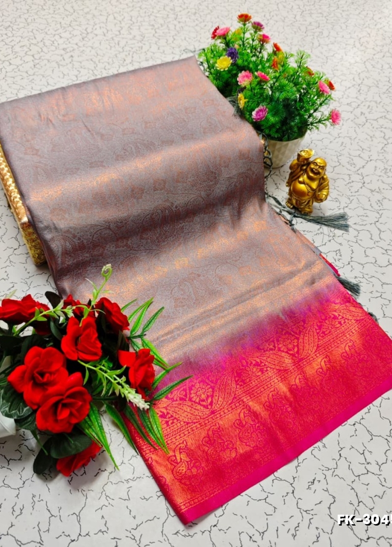 Premium Fancy kubera Softy Saree Rapier Fancy  Light Weight Silk Saree - GRAY (1)