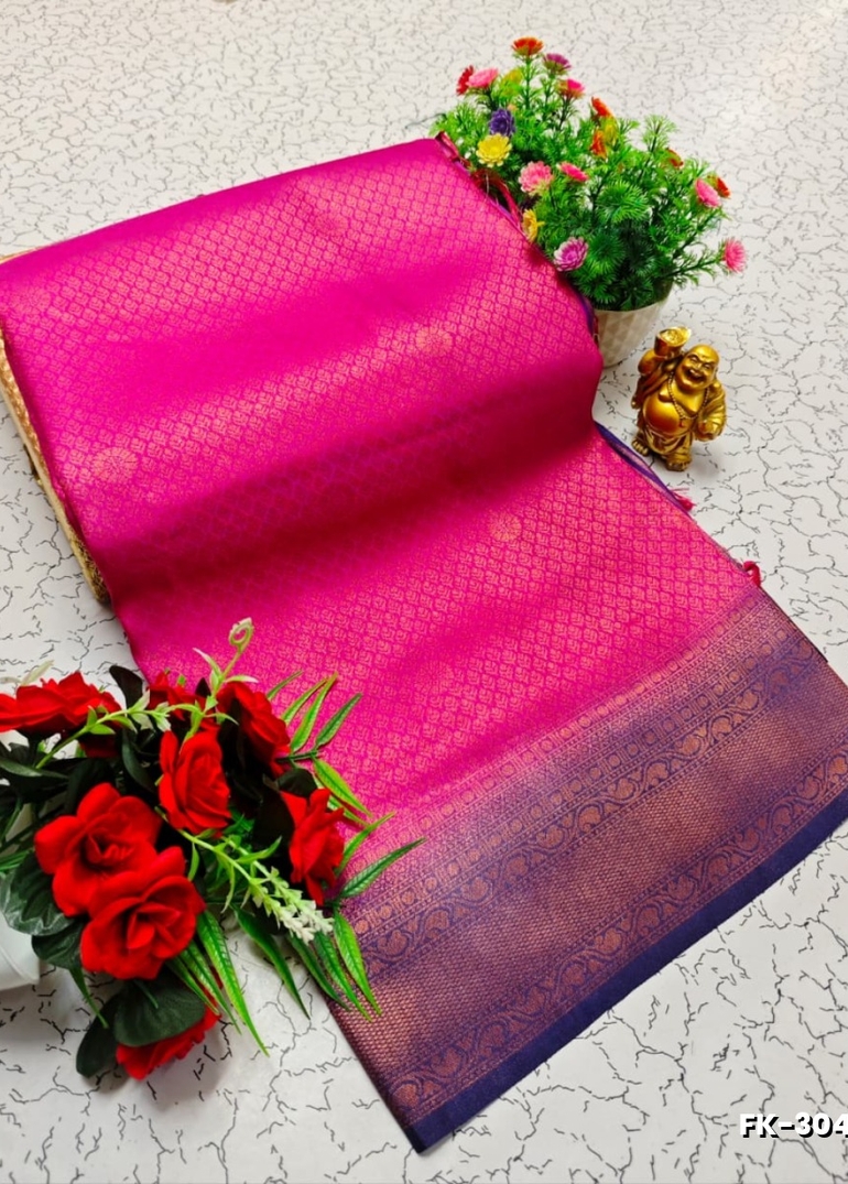 Premium Fancy kubera Softy Saree Rapier Fancy  Light Weight Silk Saree - DARK PINK (2)