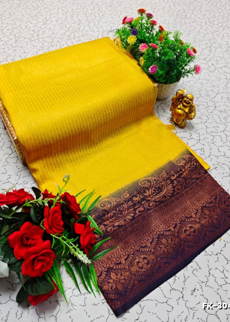 Premium Fancy kubera Softy Saree Rapier Fancy  Light Weight Silk Saree - LEMON COLOUR (2)