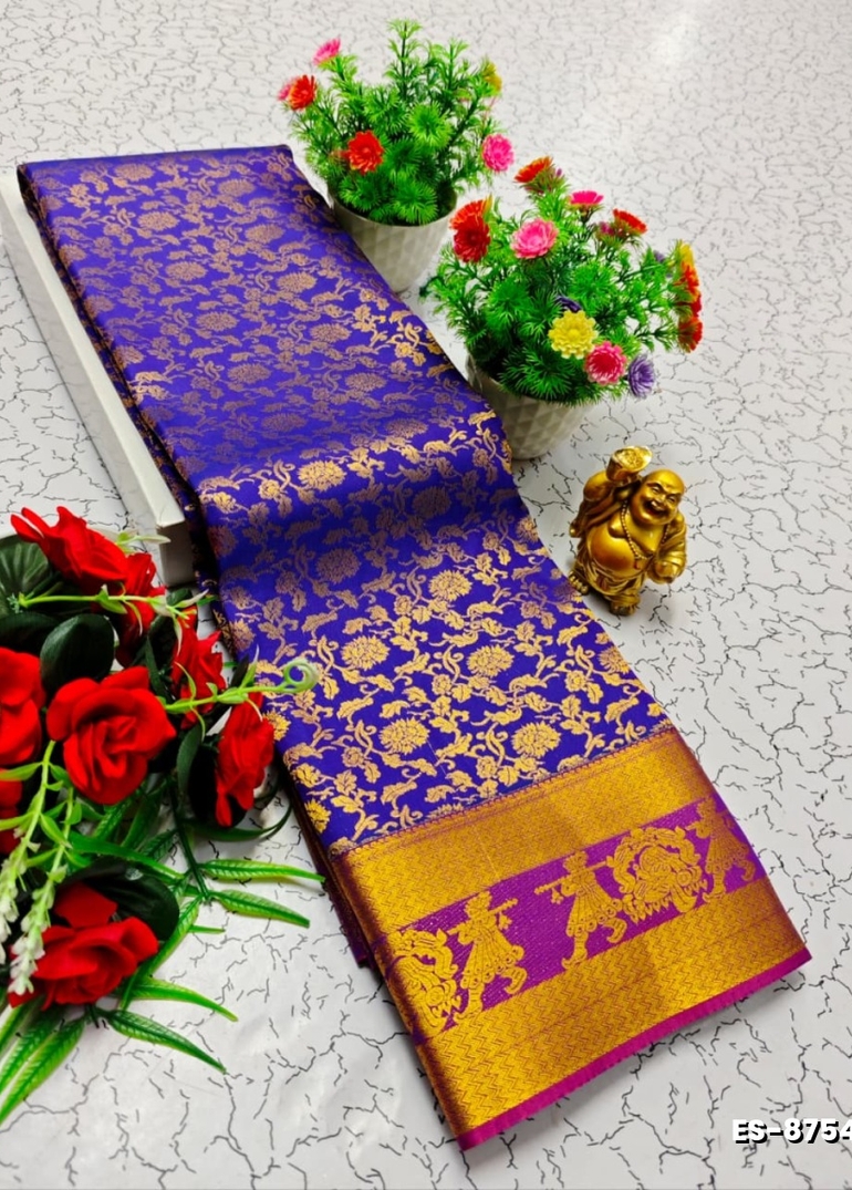 Bridal silk gold silvar and copper zari weave and wedding art silk sarees - R BLUE (4)