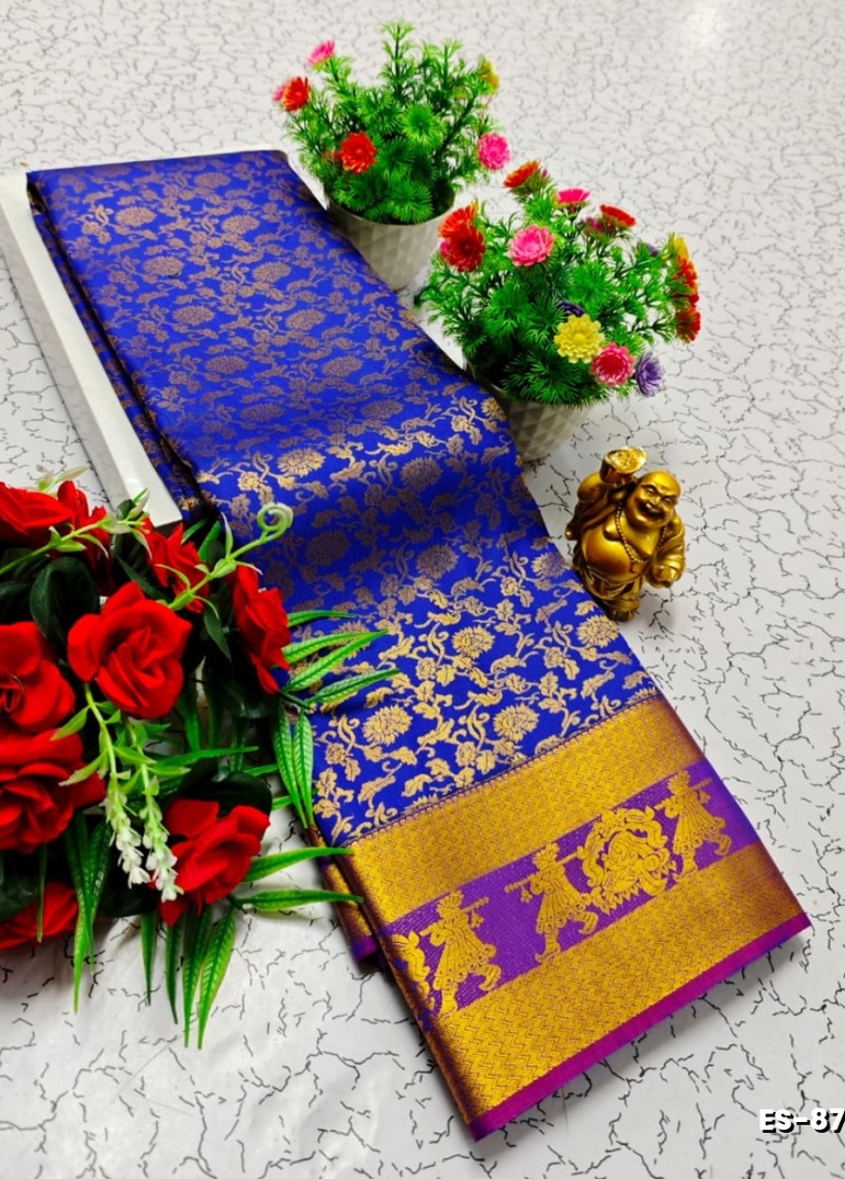 Bridal silk gold silvar and copper zari weave and wedding art silk sarees - ROYAL BLUE (3)