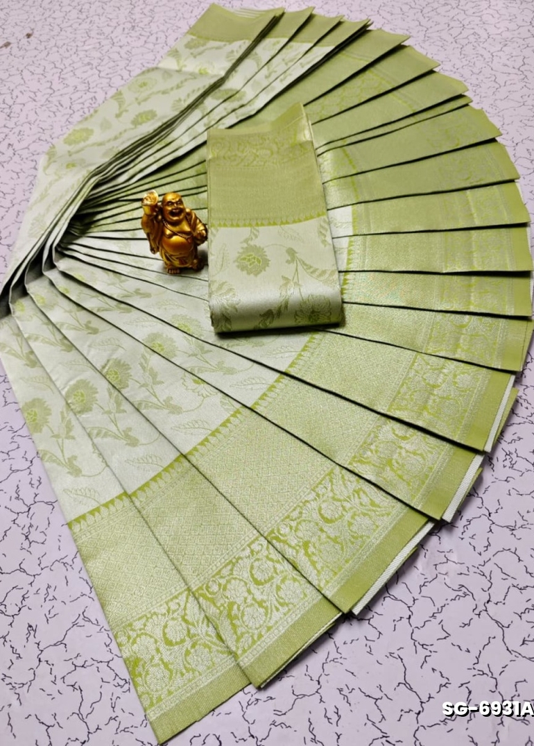 Premium kubera pattu saree rapier fancy  light weight silk type sarees flower design function wear - LEMON GREEN N