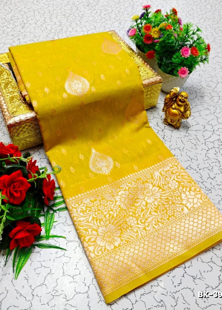 Banarasi with our banarasi cotton fabric — a beautiful fusion of classic artistry and breathable comfort wear saree - LIGHT YELLOW (3)