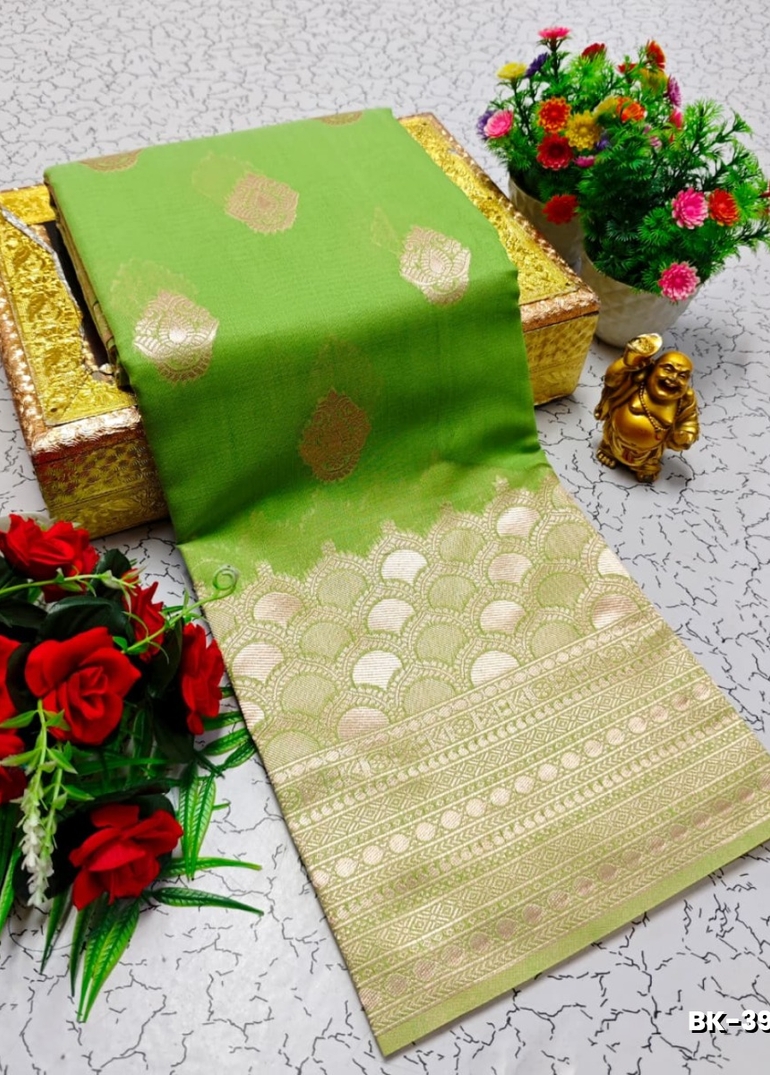 Banarasi with our banarasi cotton fabric — a beautiful fusion of classic artistry and breathable comfort wear saree - LIGHT GREEN