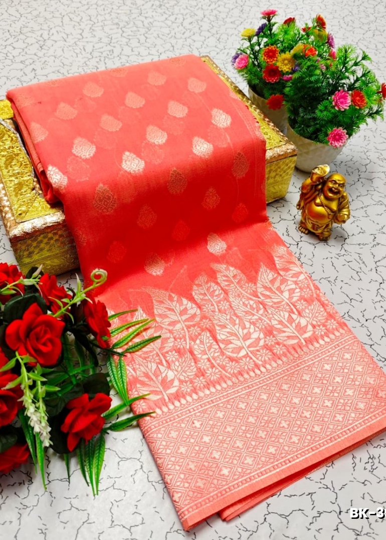 Banarasi with our banarasi cotton fabric — a beautiful fusion of classic artistry and breathable comfort wear saree - LITE PEACH
