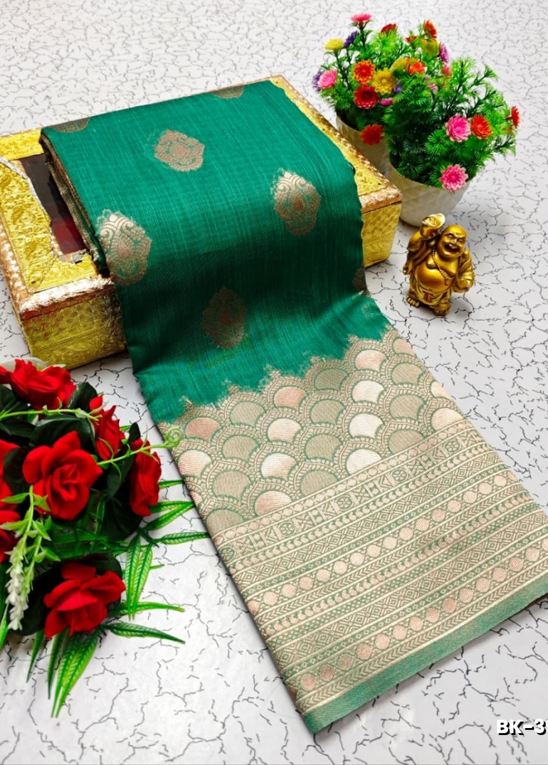 Banarasi with our banarasi cotton fabric — a beautiful fusion of classic artistry and breathable comfort wear saree - GREEN