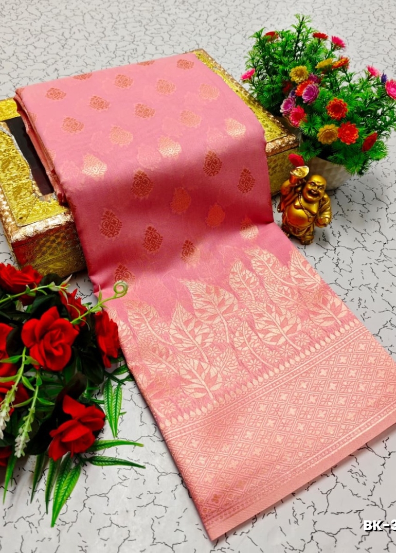 Banarasi with our banarasi cotton fabric — a beautiful fusion of classic artistry and breathable comfort wear saree - LIGHT PINK