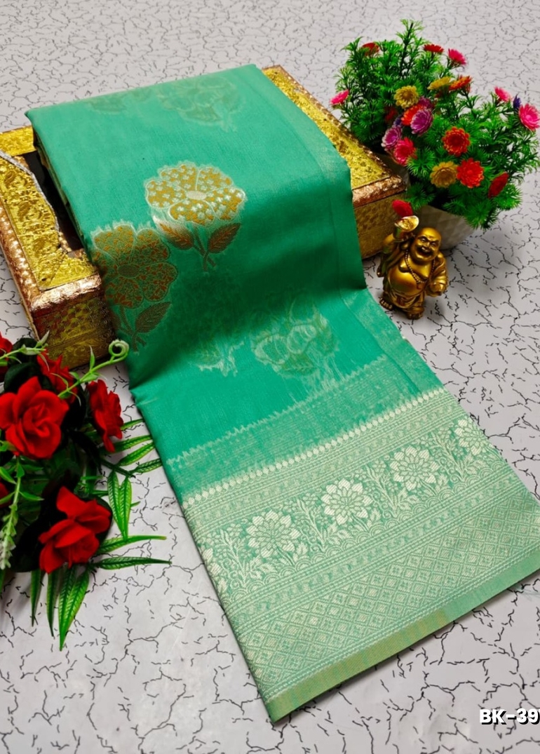 Banarasi with our banarasi cotton fabric — a beautiful fusion of classic artistry and breathable comfort wear saree - EMERALD COLOUR
