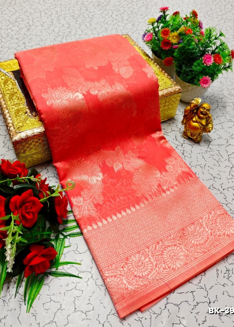 Banarasi with our banarasi cotton fabric — a beautiful fusion of classic artistry and breathable comfort wear saree - CORAL COLOUR (4)