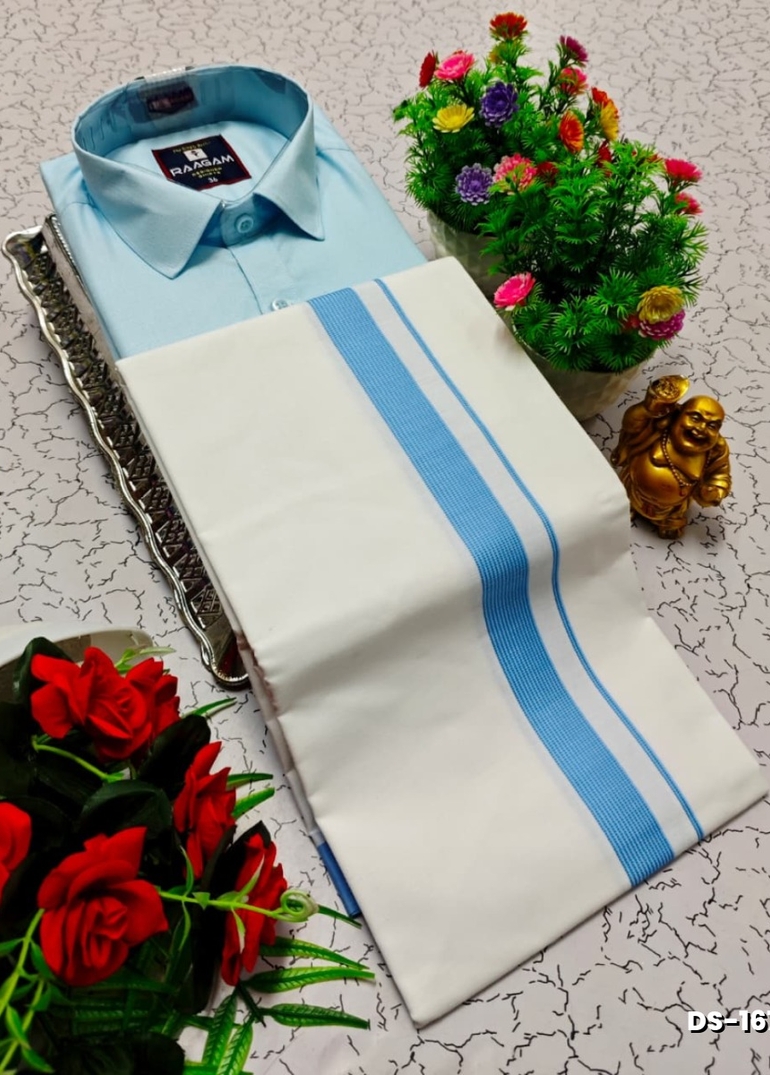 Traditional men  dhoti shirt  trending collection - LIGHT SKY BLUE (1)