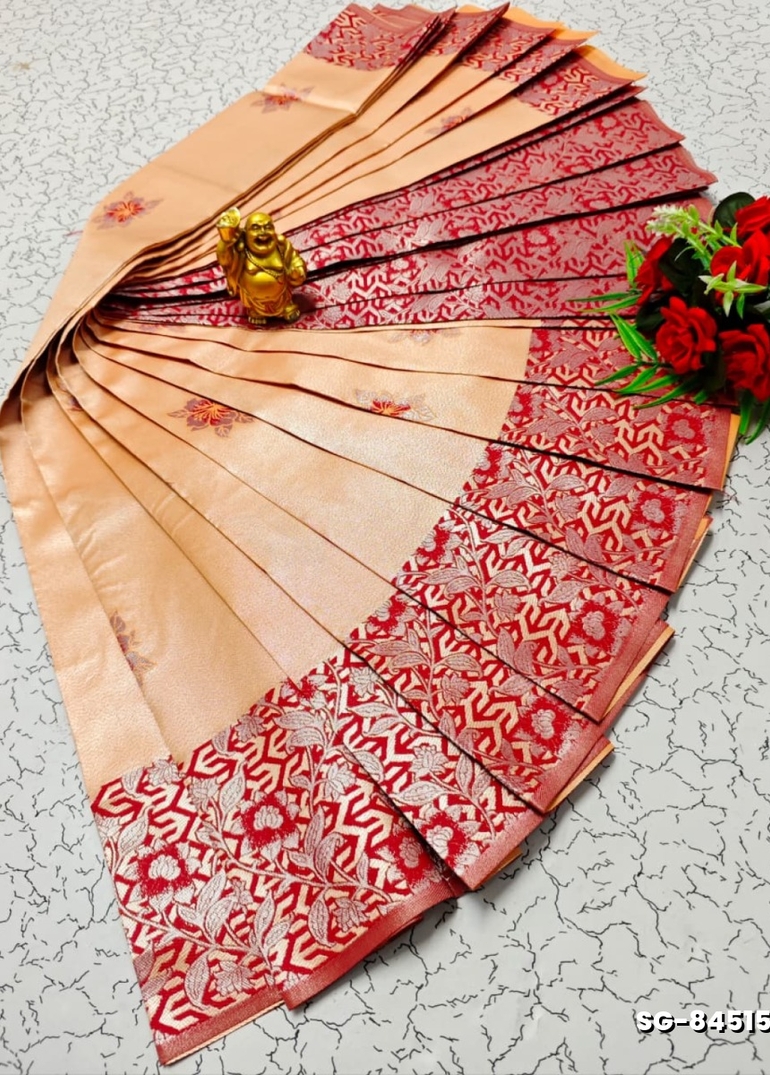 Premium kubera pattu saree rapier fancy light weight silk type sarees flower design function wear - LIGHT ORANGE