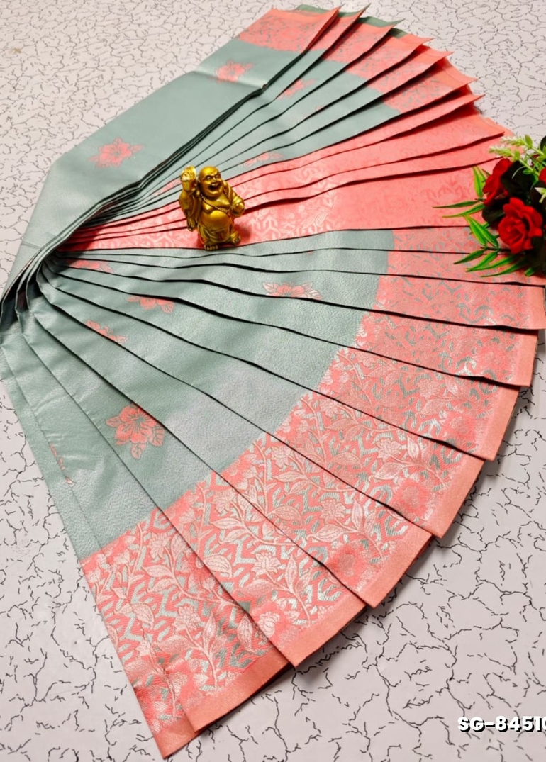 Premium kubera pattu saree rapier fancy light weight silk type sarees flower design function wear - TEAL COLOUR