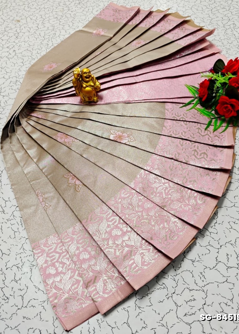 Premium kubera pattu saree rapier fancy light weight silk type sarees flower design function wear - CHOCOLATE COLOR