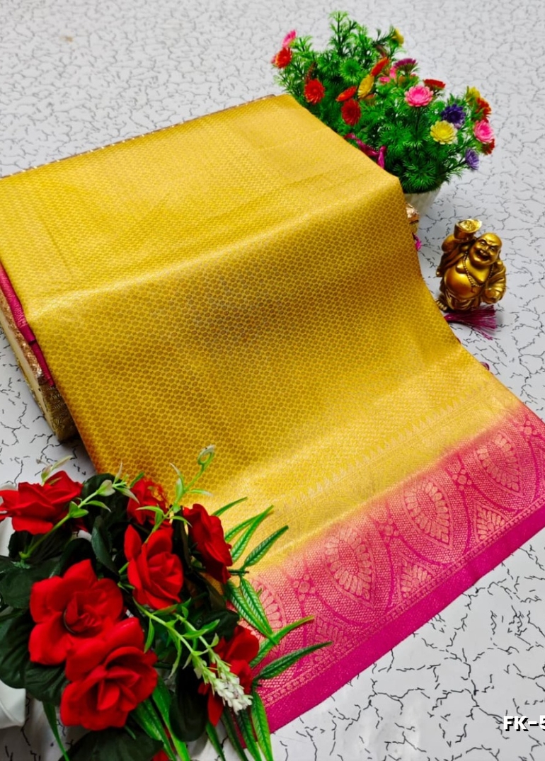 Premium Fancy kubera Softy Saree Rapier Fancy  Light Weight Silk Saree - YELLOW (4)