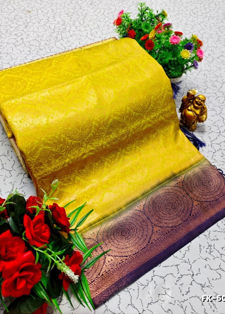 Premium Fancy kubera Softy Saree Rapier Fancy  Light Weight Silk Saree - LEMON COLOUR (3)