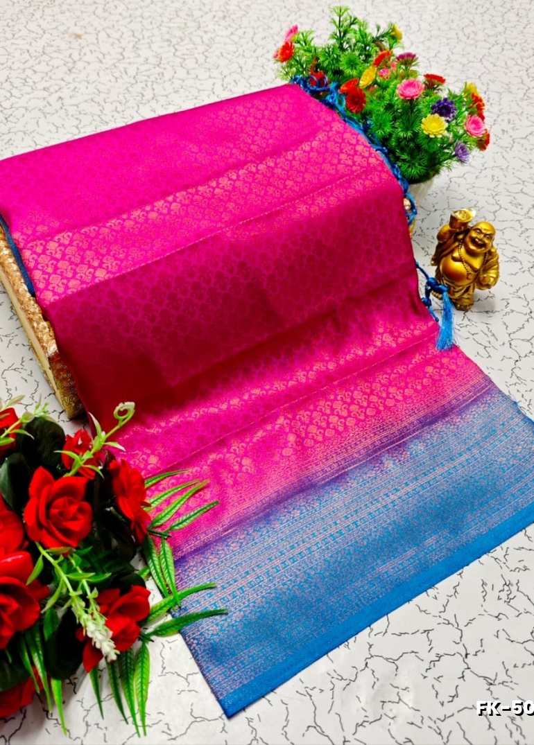 Premium Fancy kubera Softy Saree Rapier Fancy  Light Weight Silk Saree - DARK PINK (1)