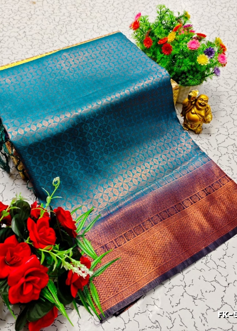 Premium Fancy kubera Softy Saree Rapier Fancy  Light Weight Silk Saree - BLUE COLOUR (1)