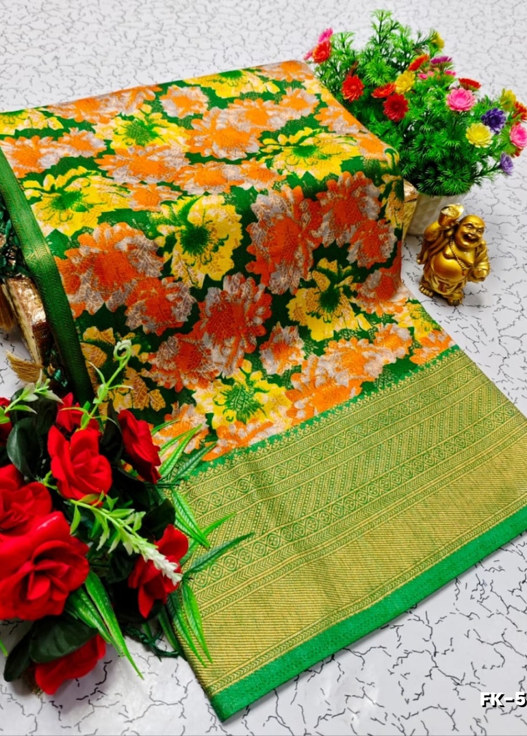 Premium Fancy kubera Softy Saree Rapier Fancy  Light Weight Silk Saree - GREEN (1)