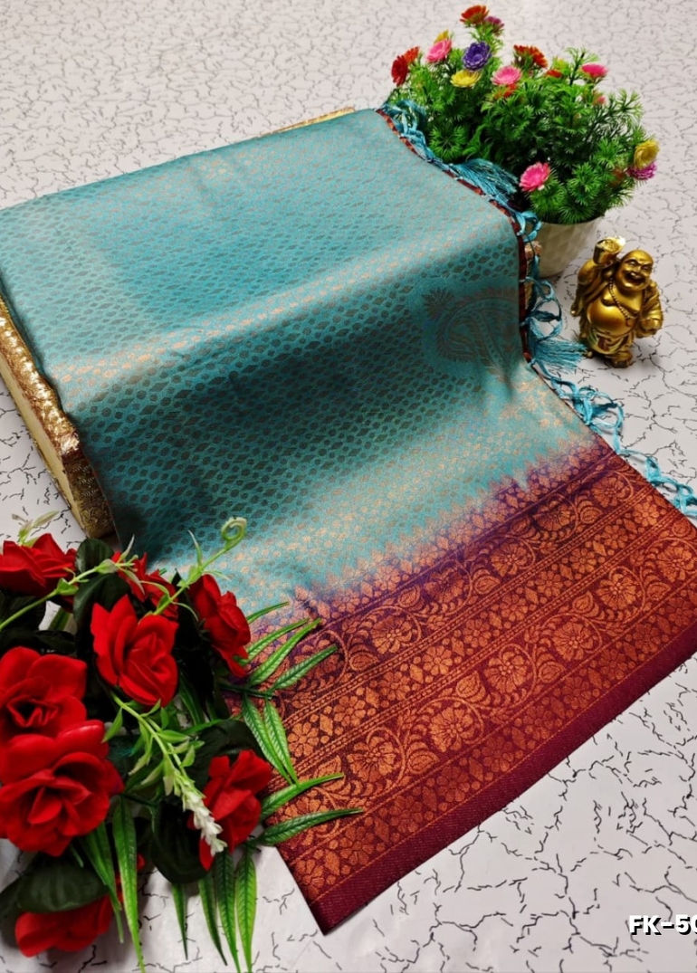 Premium Fancy kubera Softy Saree Rapier Fancy  Light Weight Silk Saree - DARK SKY BLUE