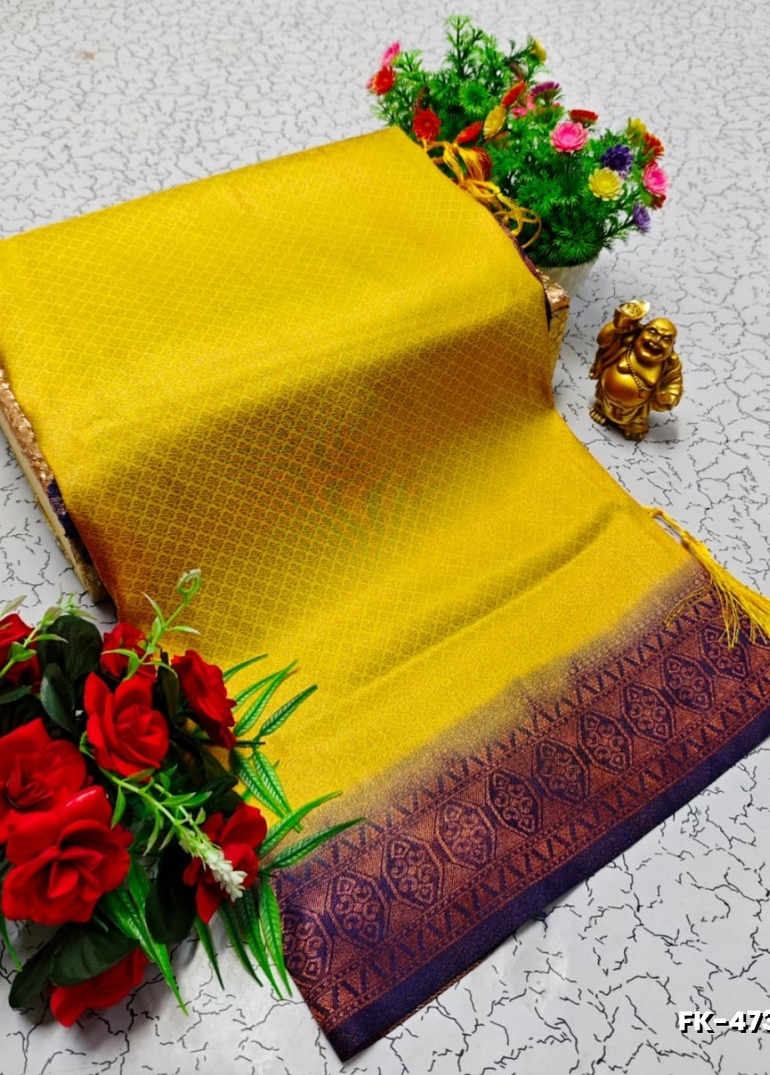 Premium Fancy kubera Softy Saree Rapier Fancy  Light Weight Silk Saree - YELLOW (5)