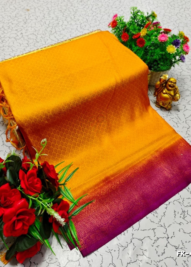 Premium Fancy kubera Softy Saree Rapier Fancy  Light Weight Silk Saree - ORANGE (1)
