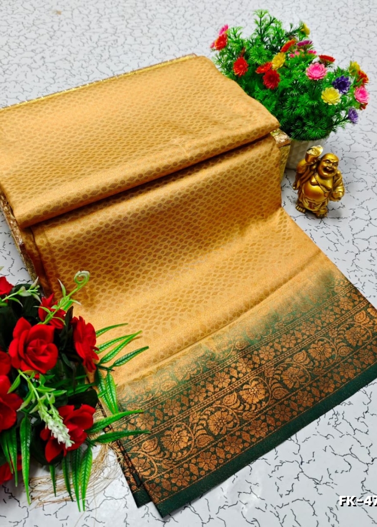 Premium Fancy kubera Softy Saree Rapier Fancy  Light Weight Silk Saree - GOLDEN (1)