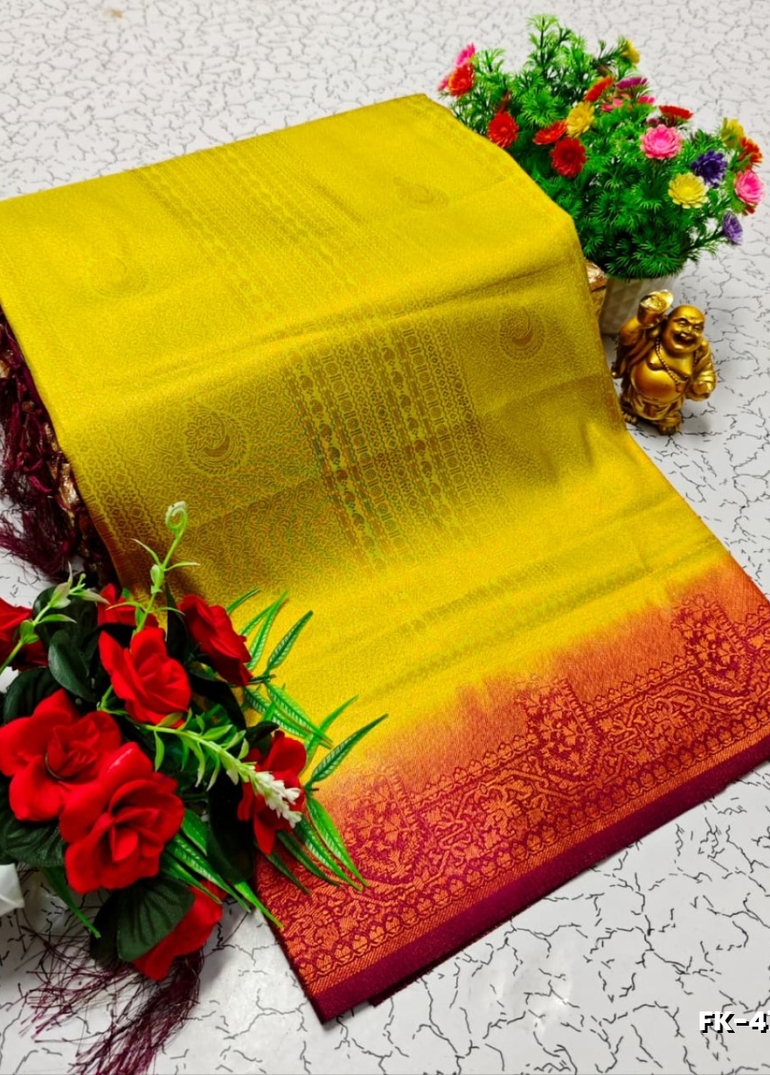 Premium Fancy kubera Softy Saree Rapier Fancy  Light Weight Silk Saree - LEMON GREEN