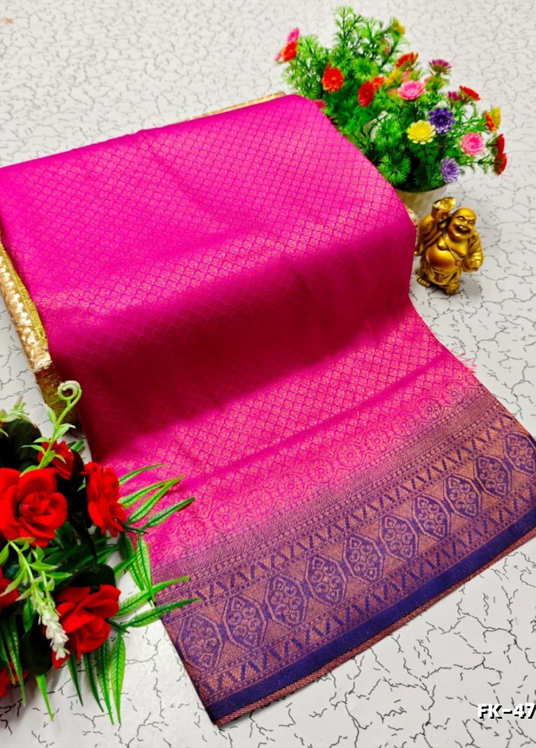 Premium Fancy kubera Softy Saree Rapier Fancy  Light Weight Silk Saree - PINK