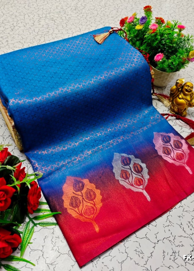 Premium Fancy kubera Softy Saree Rapier Fancy  Light Weight Silk Saree - BLUE COLOUR (2)