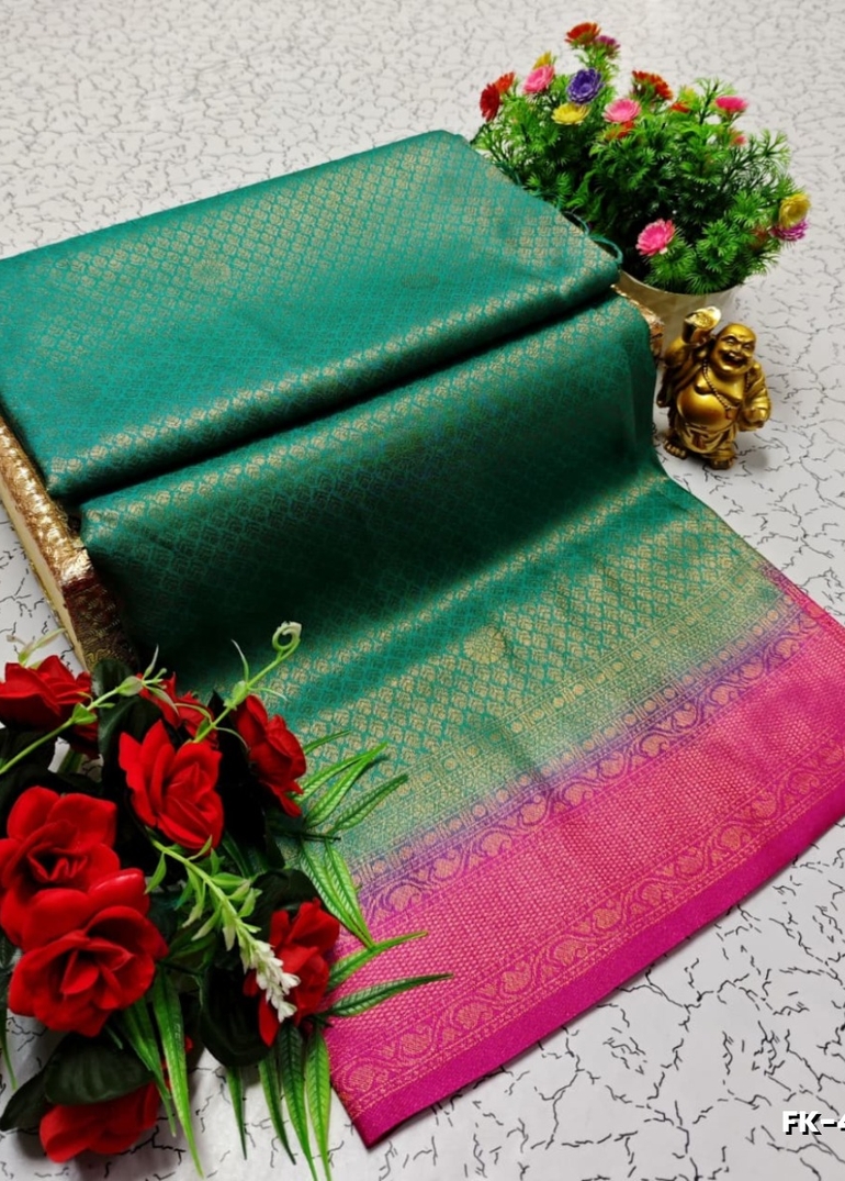 Premium Fancy kubera Softy Saree Rapier Fancy  Light Weight Silk Saree - TEAL COLOUR (4)